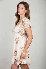 Miss Bliss Blu Floral Stripe Dot Sweetheart Corset Mini Dress-Champagne