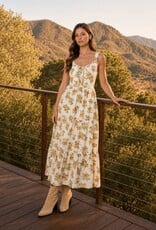 Miss Bliss Blu Floral Front Lace Corset Slvls Midi Dress-Cream