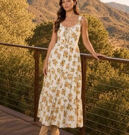 Miss Bliss Blu Floral Front Lace Corset Slvls Midi Dress-Cream