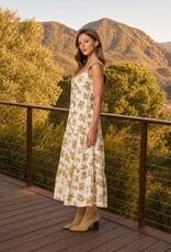 Miss Bliss Blu Floral Front Lace Corset Slvls Midi Dress-Cream