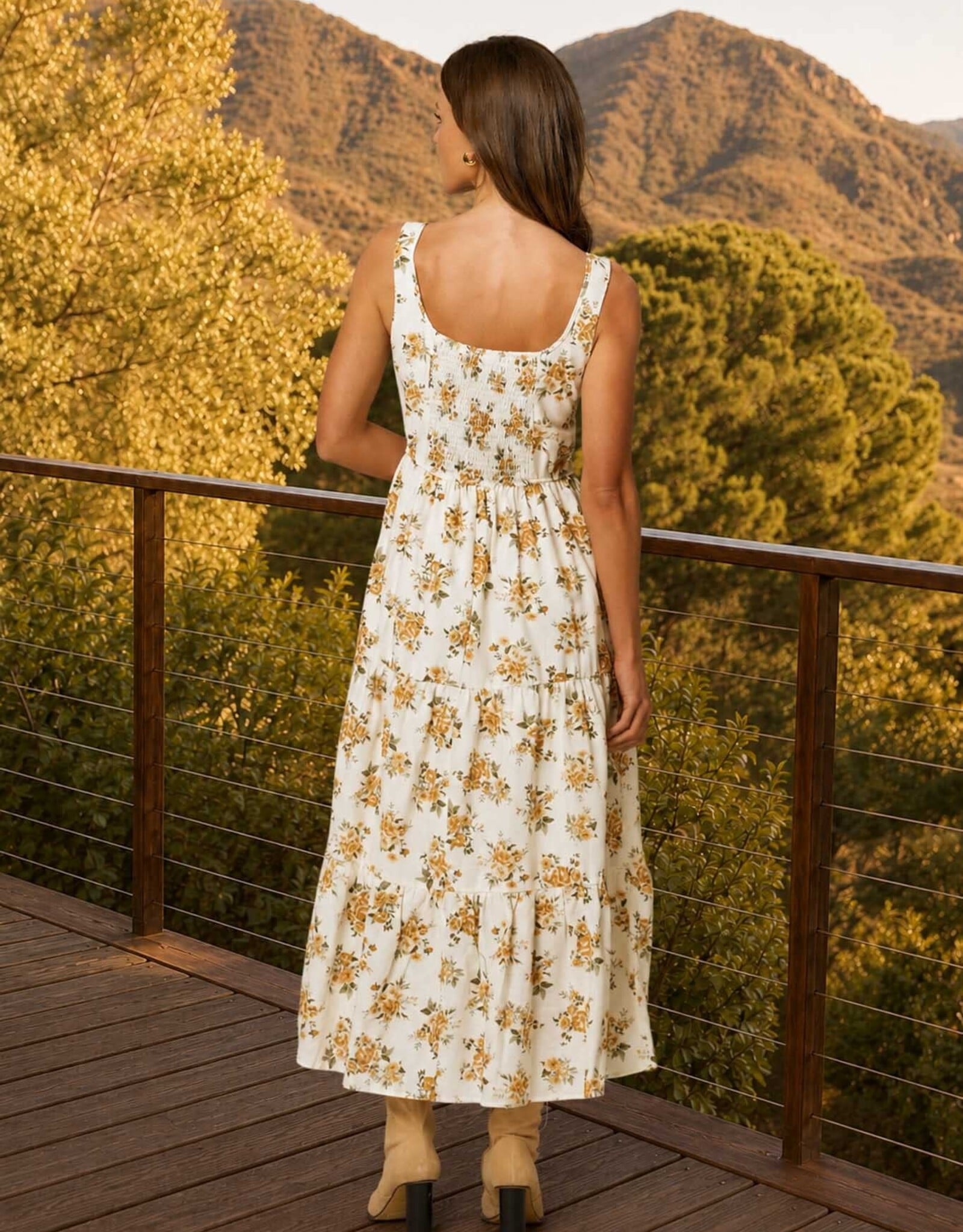 Miss Bliss Blu Floral Front Lace Corset Slvls Midi Dress-Cream