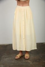 Miss Bliss Blu Textured Front Button Detail Midi Skirt-Butter Yellow