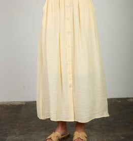 Miss Bliss Blu Textured Front Button Detail Midi Skirt-Butter Yellow