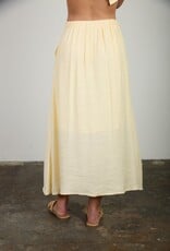 Miss Bliss Blu Textured Front Button Detail Midi Skirt-Butter Yellow