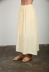 Miss Bliss Blu Textured Front Button Detail Midi Skirt-Butter Yellow