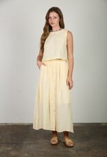 Miss Bliss Blu Textured Front Button Detail Midi Skirt-Butter Yellow