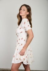 Miss Bliss Blu Floral Sqr Neck Puff Slv Tiered Mini Dress- Ivory