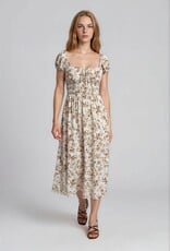 Miss Bliss Blu Floral Toile Front Tie SSMidi Dress-Brown/Ivory