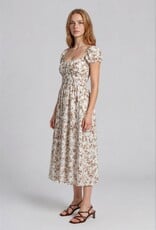 Miss Bliss Blu Floral Toile Front Tie SSMidi Dress-Brown/Ivory
