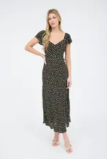 Miss Bliss Blu Floral Short Sleeve Side Slit Midi Dress-Black