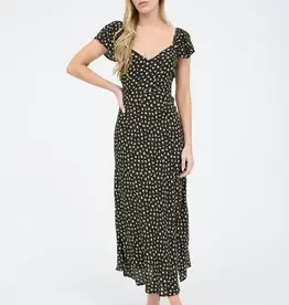Miss Bliss Blu Floral Short Sleeve Side Slit Midi Dress-Black