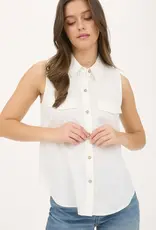 Miss Bliss M&E Collared Button Down Slvls Shirt-White
