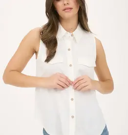 Miss Bliss M&E Collared Button Down Slvls Shirt-White