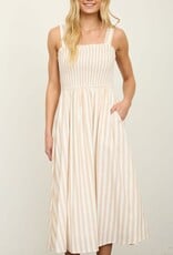 Miss Bliss M&E Nautical Stripe Spaghetti Strap Smocked Maxi Dress-Khaki
