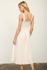 Miss Bliss M&E Nautical Stripe Spaghetti Strap Smocked Maxi Dress-Khaki