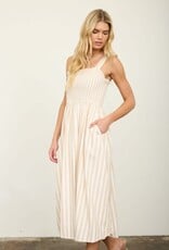Miss Bliss M&E Nautical Stripe Spaghetti Strap Smocked Maxi Dress-Khaki