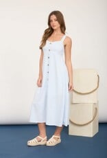 Miss Bliss M&E Stripe Sweetheart Button Down Sleeveless Midi Dress-Lt Blue
