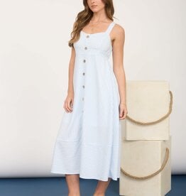 Miss Bliss M&E Stripe Sweetheart Button Down Sleeveless Midi Dress-Lt Blue