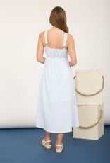 Miss Bliss M&E Stripe Sweetheart Button Down Sleeveless Midi Dress-Lt Blue