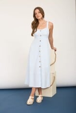 Miss Bliss M&E Stripe Sweetheart Button Down Sleeveless Midi Dress-Lt Blue