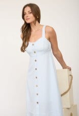 Miss Bliss M&E Stripe Sweetheart Button Down Sleeveless Midi Dress-Lt Blue