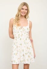Miss Bliss M&E Floral Keyhole Detail Shirred Strappy Mini Dress-Dusty Yellow/