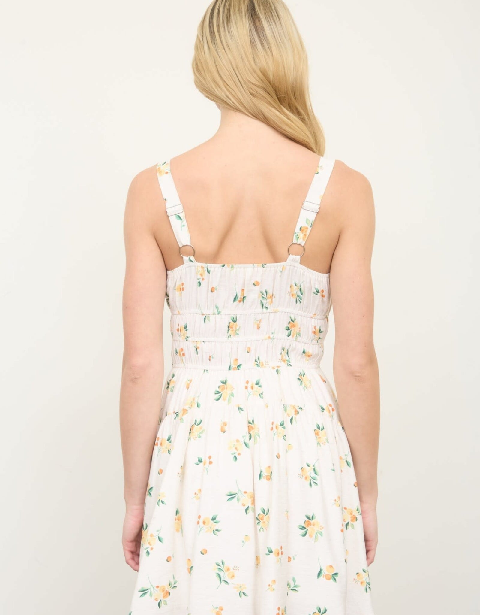 Miss Bliss M&E Floral Keyhole Detail Shirred Strappy Mini Dress-Dusty Yellow/
