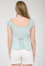 Miss Bliss M&E Stripe Lace Trim Front Tie SS Top-Mint