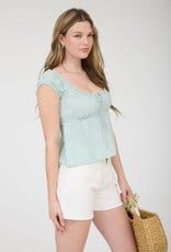 Miss Bliss M&E Stripe Lace Trim Front Tie SS Top-Mint
