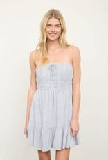 Miss Bliss M&E Stripe Strapless Front Tie Detail Mini Dress-Navy