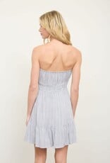 Miss Bliss M&E Stripe Strapless Front Tie Detail Mini Dress-Navy