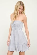 Miss Bliss M&E Stripe Strapless Front Tie Detail Mini Dress-Navy