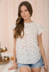 Miss Bliss M&E Floral Ruffle Detail Line Lace Yoke Top-Blush