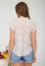 Miss Bliss M&E Floral Ruffle Detail Line Lace Yoke Top-Blush
