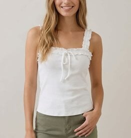 Miss Bliss Doe&Rae Mini Ruffle Detail Rib Tank Top-Off White