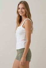 Miss Bliss Doe&Rae Mini Ruffle Detail Rib Tank Top-Off White