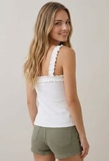 Miss Bliss Doe&Rae Mini Ruffle Detail Rib Tank Top-Off White