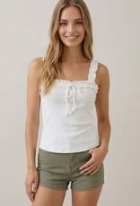 Miss Bliss Doe&Rae Mini Ruffle Detail Rib Tank Top-Off White