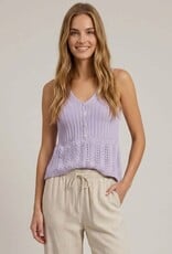 Miss Bliss Doe&Rae Stitch Mix Sweater V-neck Button Detail Tank Top-Lilac