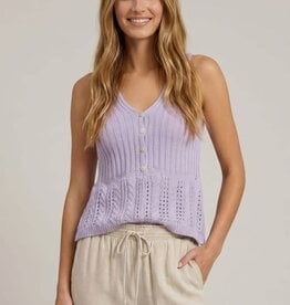 Miss Bliss Doe&Rae Stitch Mix Sweater V-neck Button Detail Tank Top-Lilac