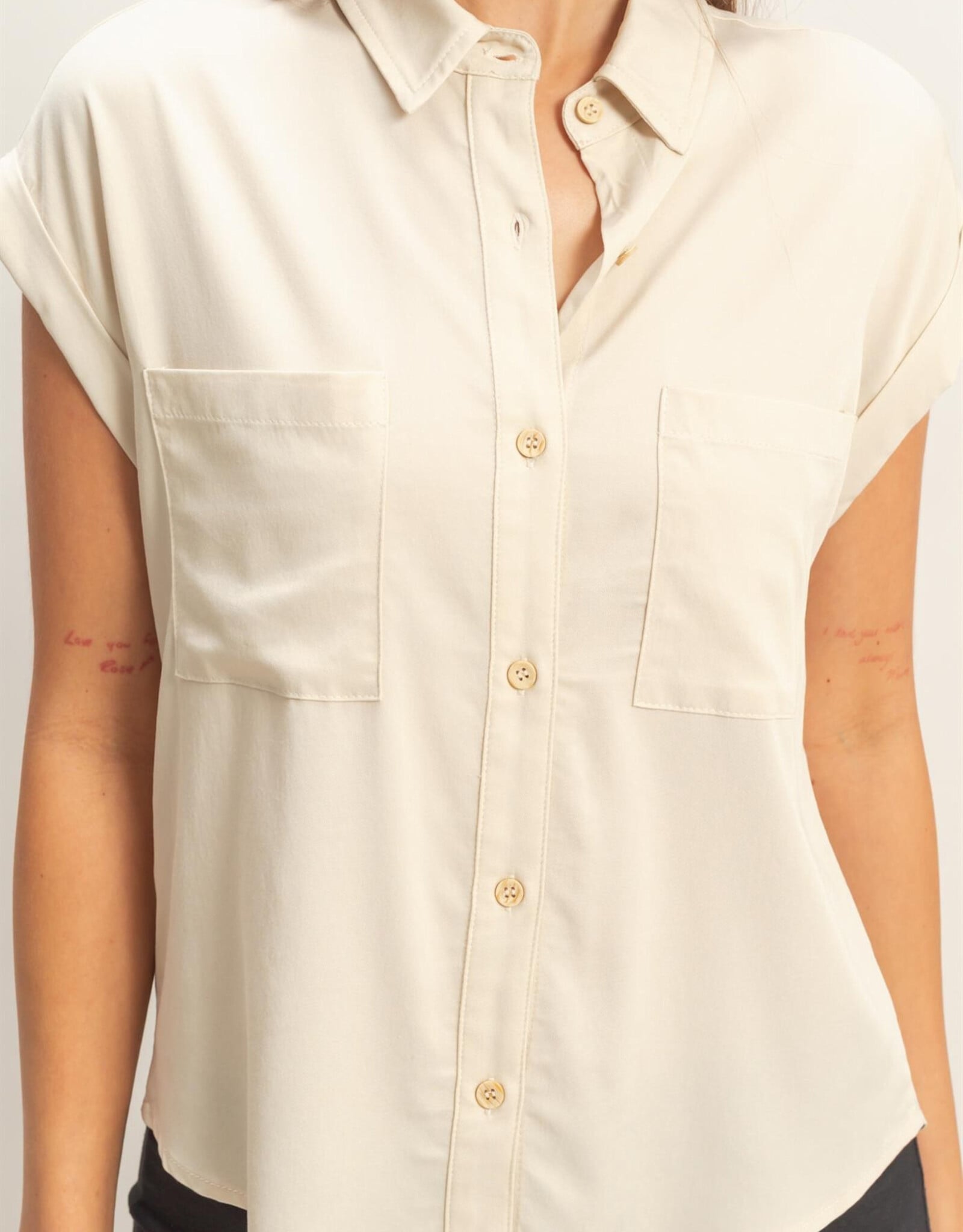 Miss Bliss HYFVE Button-up Collared Blouse-Ecru