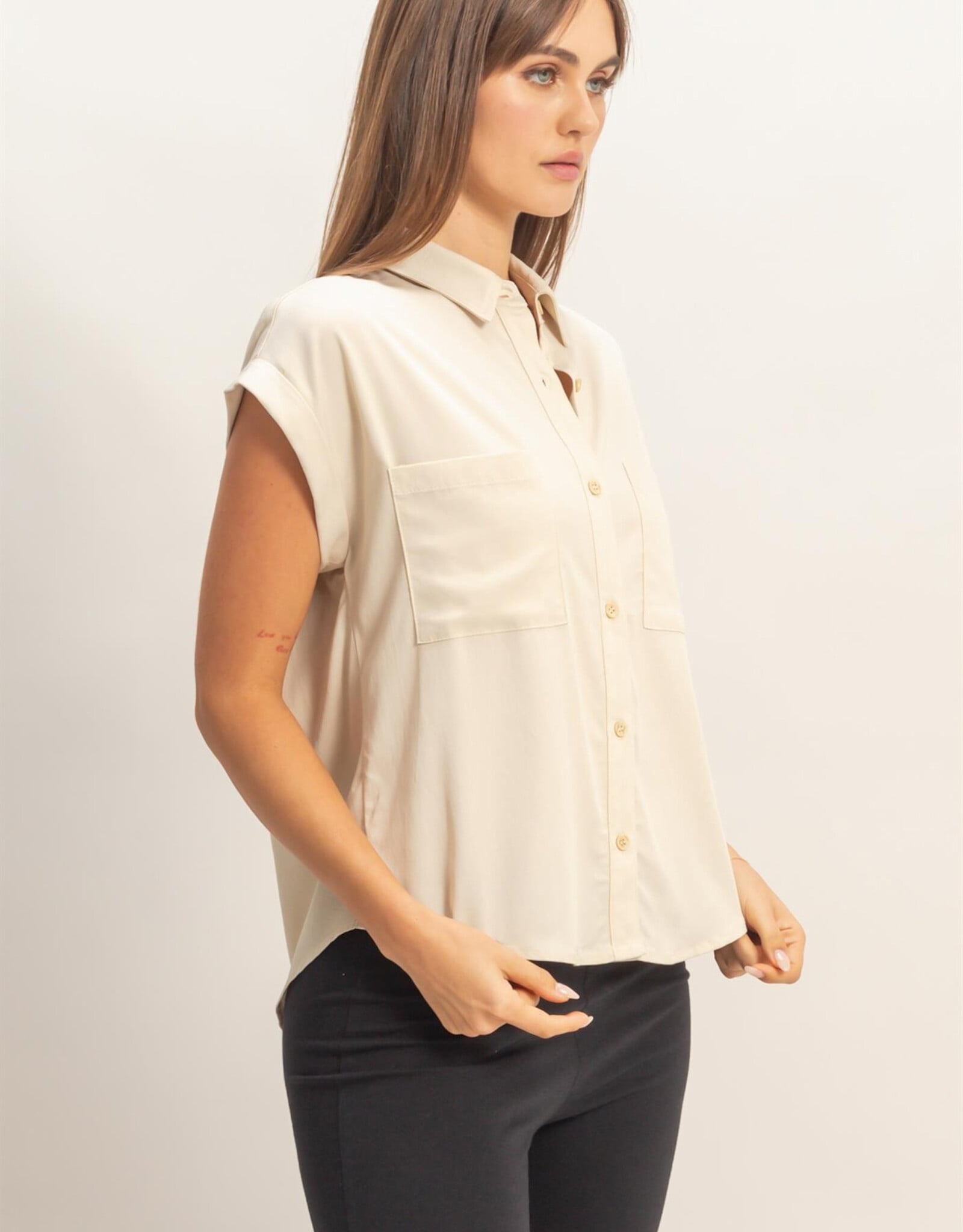 Miss Bliss HYFVE Button-up Collared Blouse-Ecru