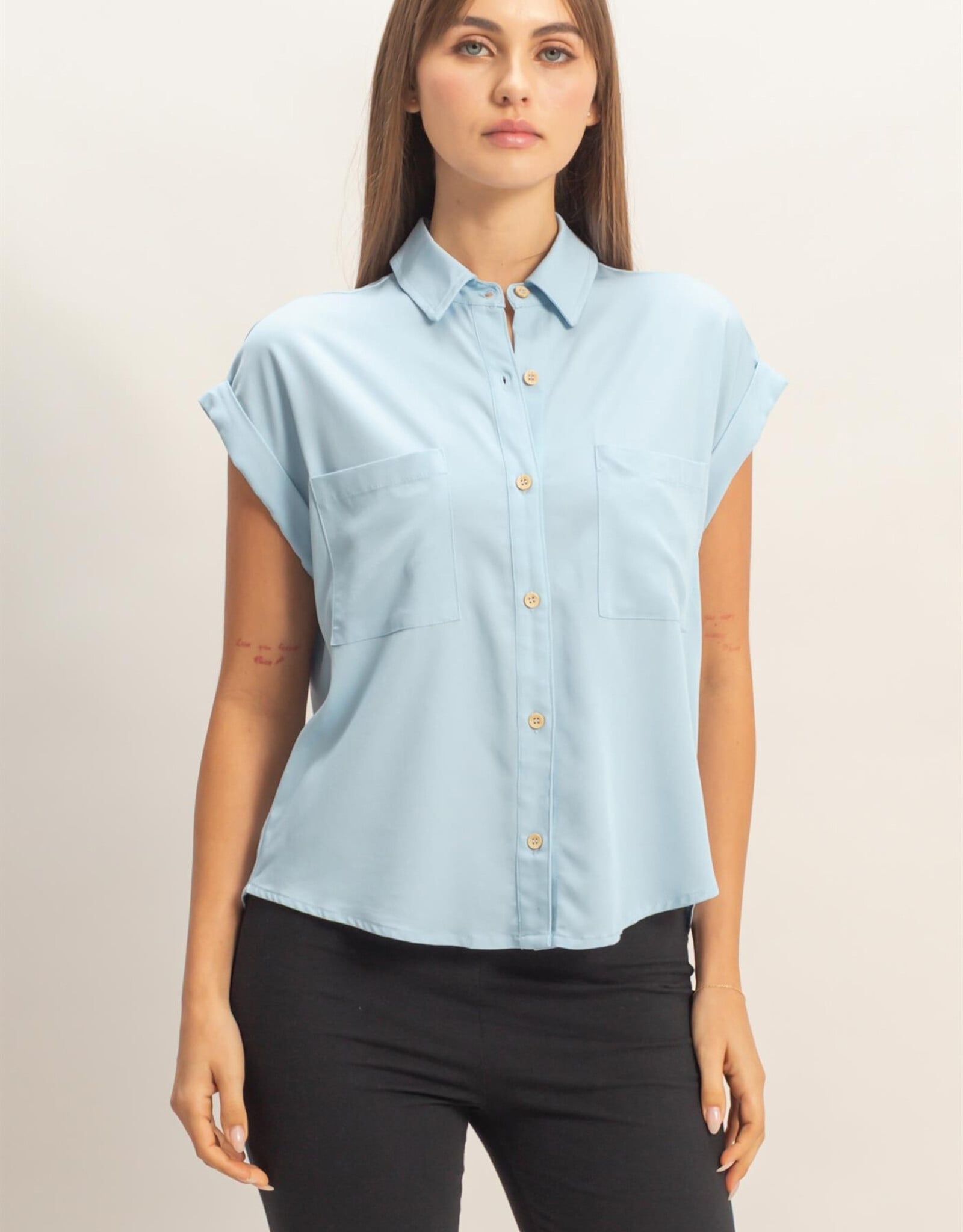 Miss Bliss HYFVE Button-up Collared Blouse-Lt Blue