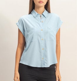 Miss Bliss HYFVE Button-up Collared Blouse-Lt Blue