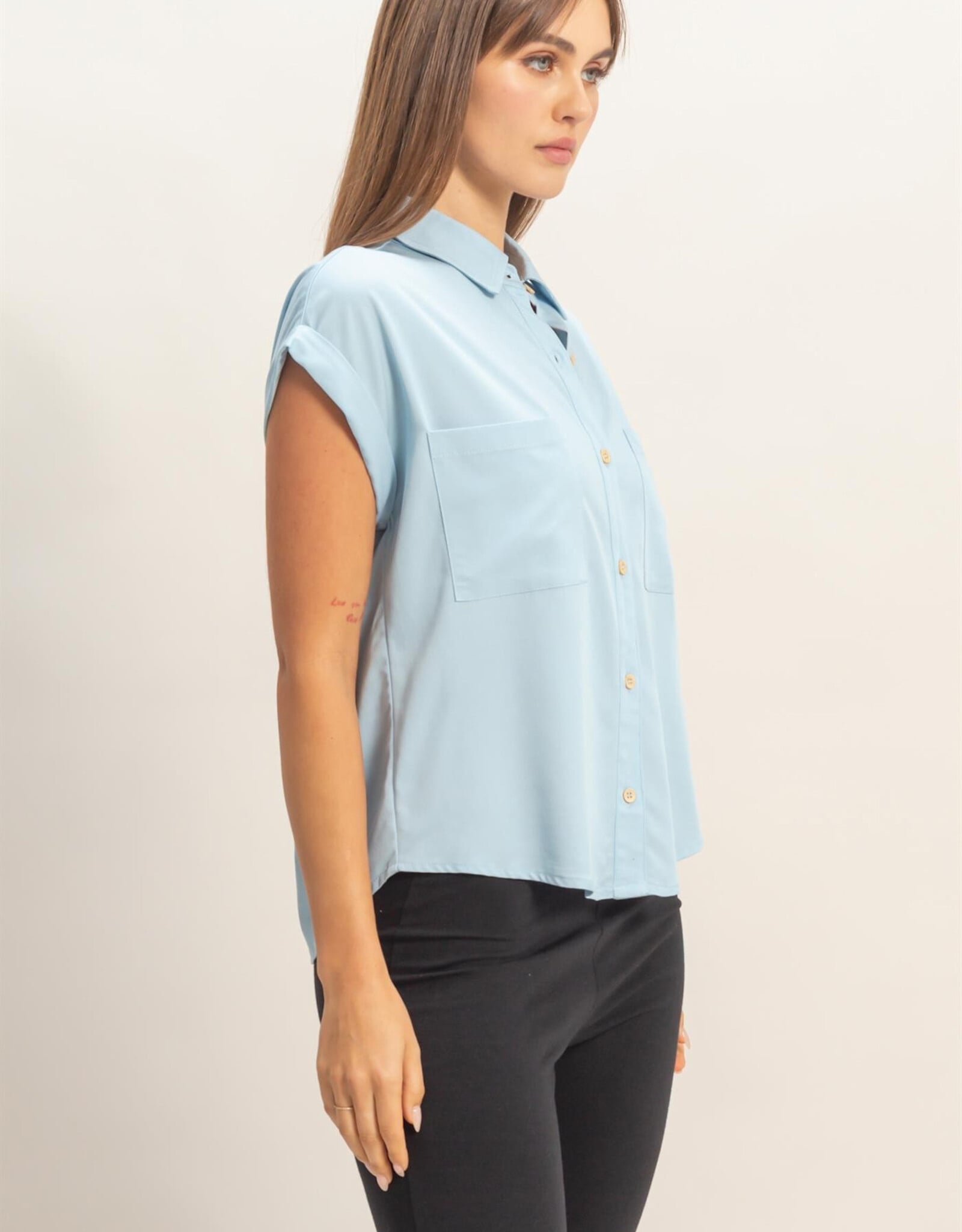 Miss Bliss HYFVE Button-up Collared Blouse-Lt Blue