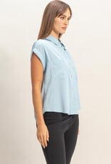 Miss Bliss HYFVE Button-up Collared Blouse-Lt Blue