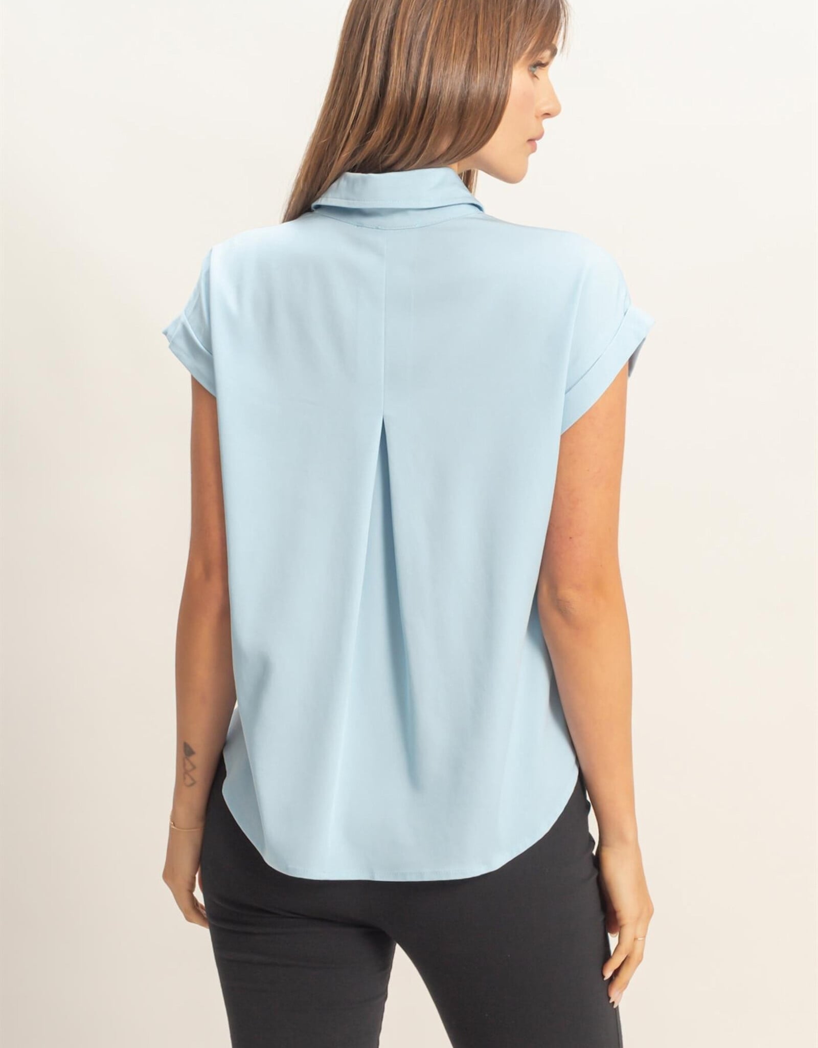 Miss Bliss HYFVE Button-up Collared Blouse-Lt Blue
