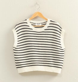 Miss Bliss HYFVE Striped Sleeveless Crew Neck Top-Black&W