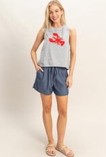 Miss Bliss HYFVE Elastic Waist Drawstring Shorts-Dark Denim