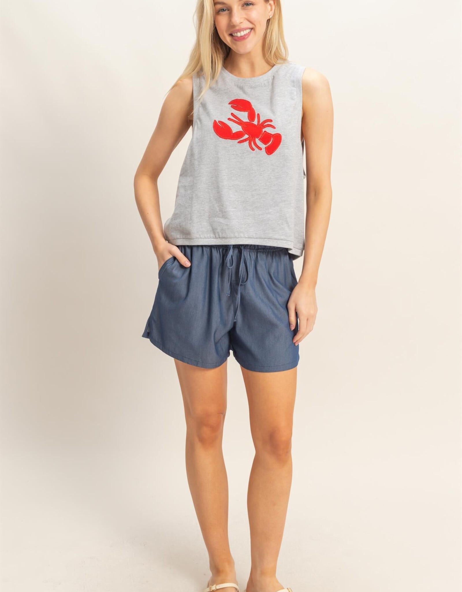 Miss Bliss HYFVE Elastic Waist Drawstring Shorts-Dark Denim